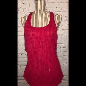 Track and Field red mesh racer back tank top.